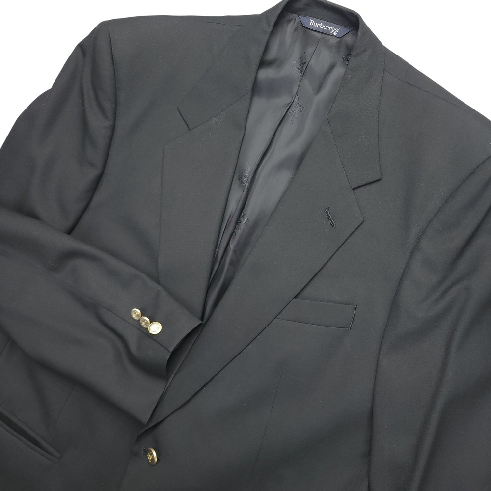 Vintage Burberrys Blazer Mens 46 Black Super 100s Wool Sport Coat Landons 90s